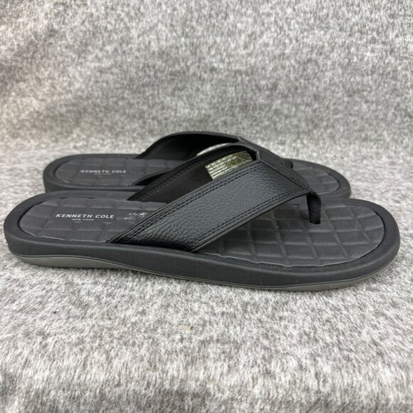 ✅Kenneth Cole New York Mens 13M Black Textured Flip Flops Thong Sandals Beach - Picture 7 of 11